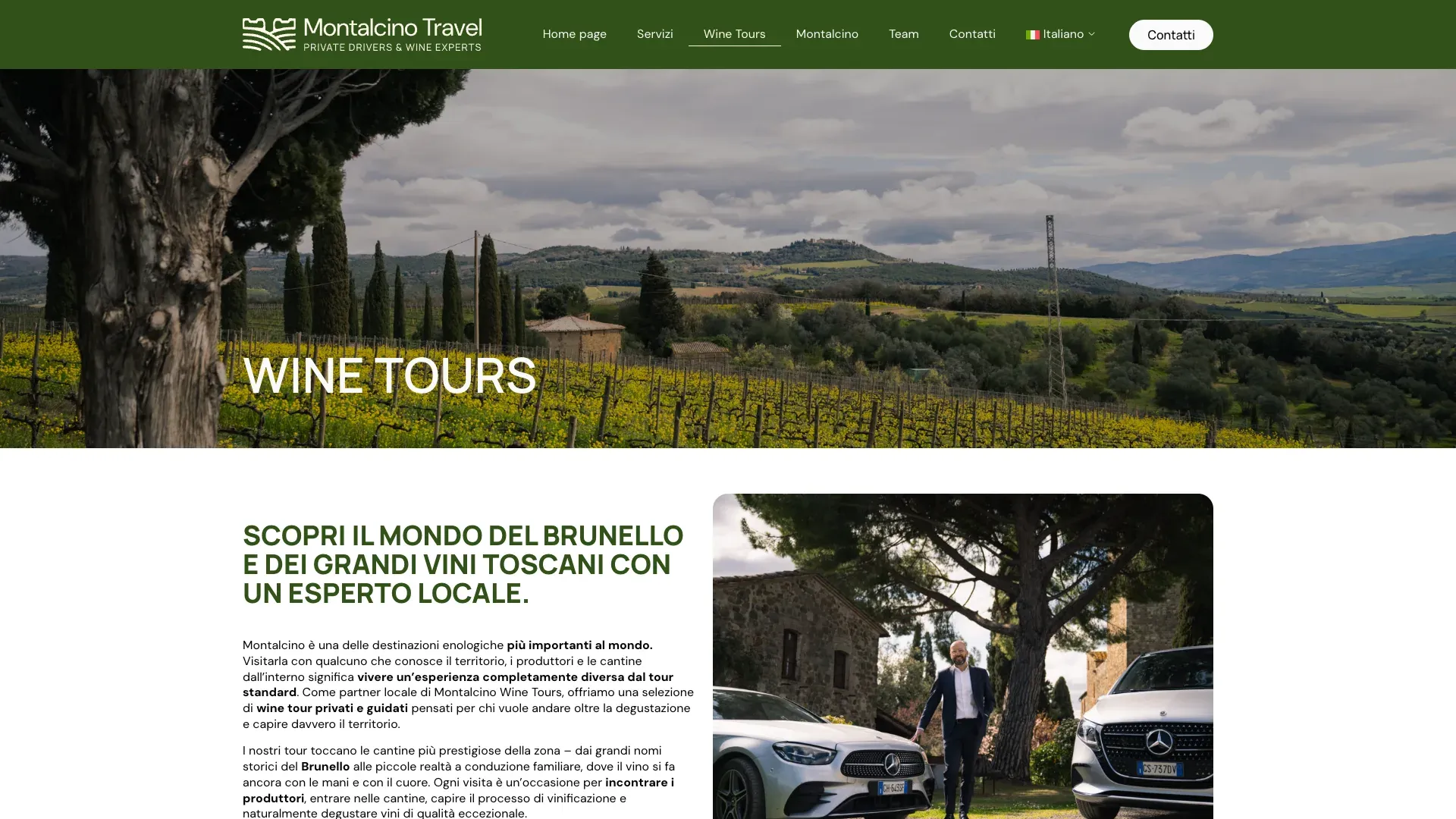 Pagina Wine Tours del sito Montalcino Travel con la presentazione dei tour nelle cantine