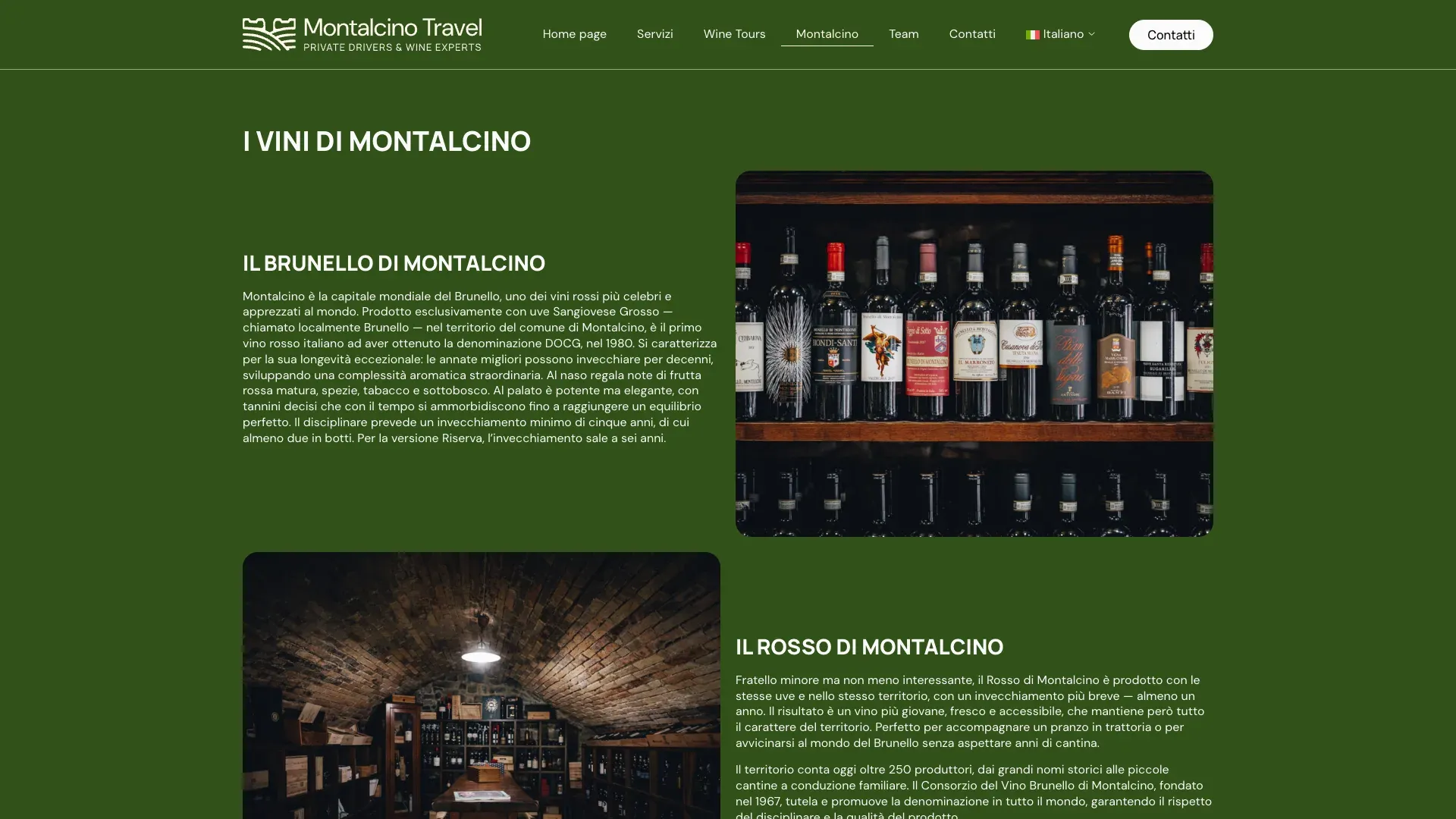 Pagina Montalcino del sito Montalcino Travel con la sezione dedicata al Brunello e al Rosso di Montalcino